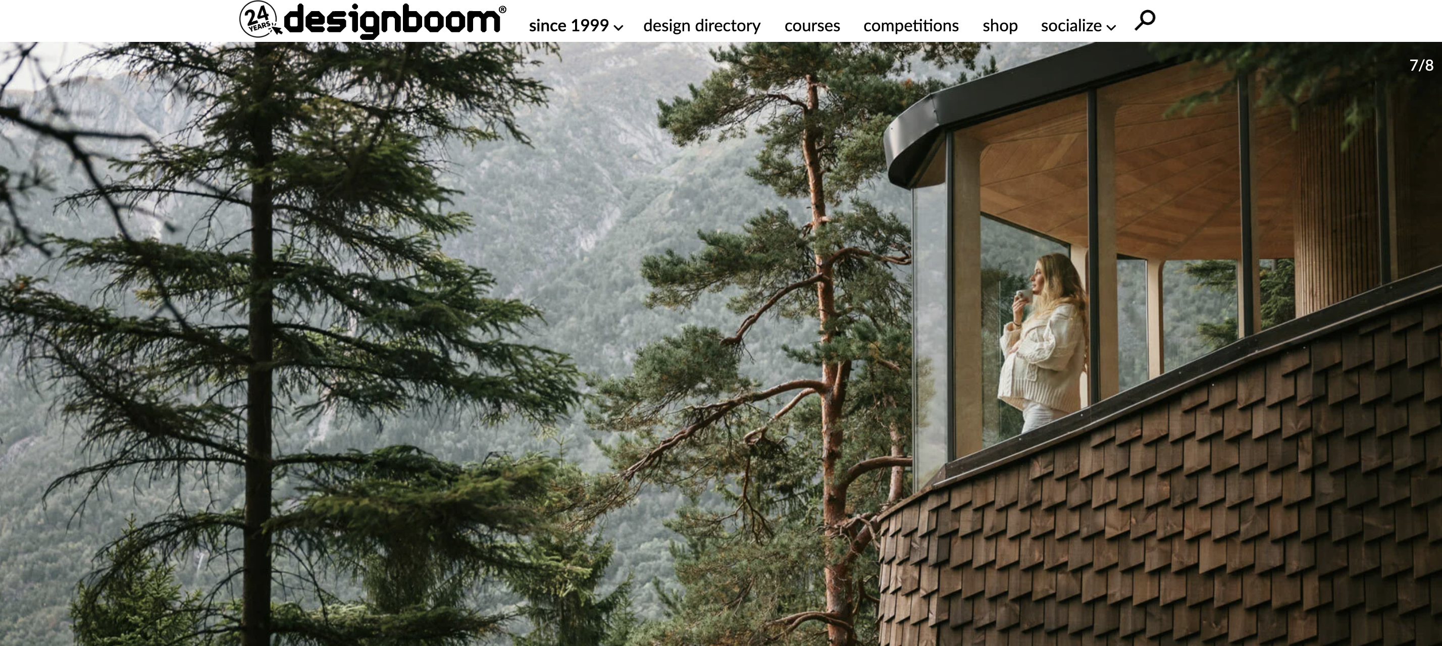Woman standing near the window in the forest house