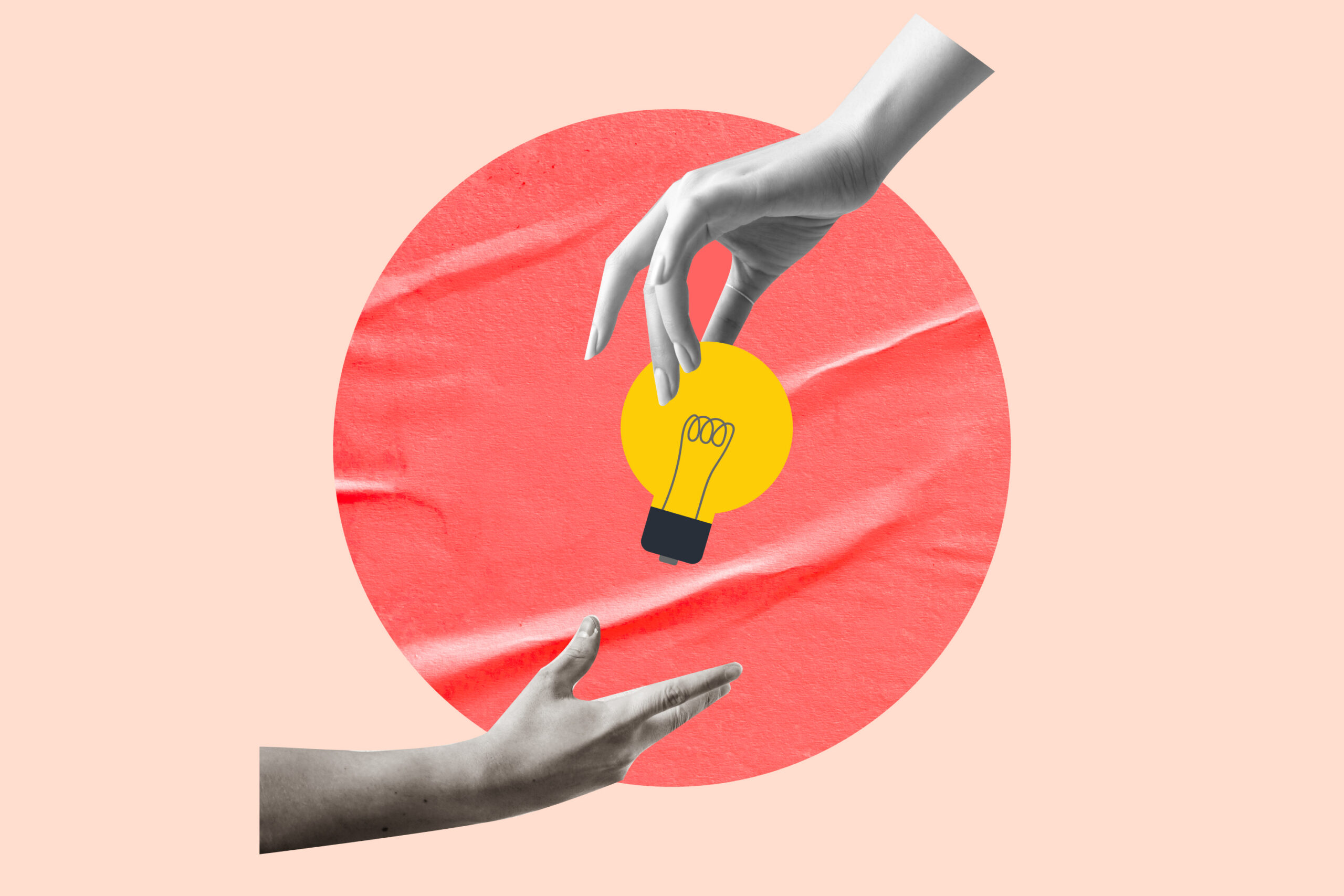 hand giving the light bulb symbolizing new idea development. Concept of creativity, retro design, business, idea making.