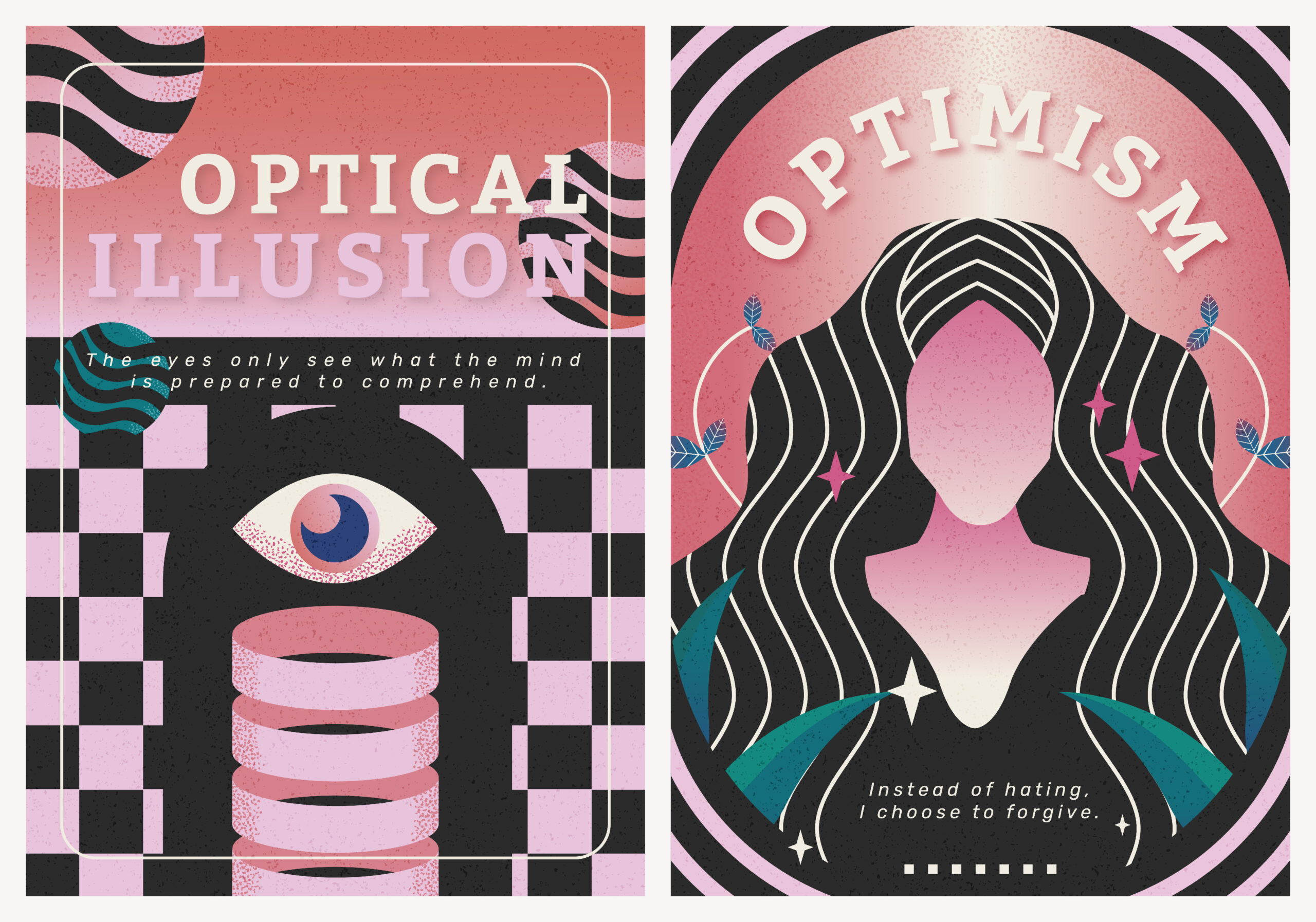 Psychedelic poster templates, surreal art set vector