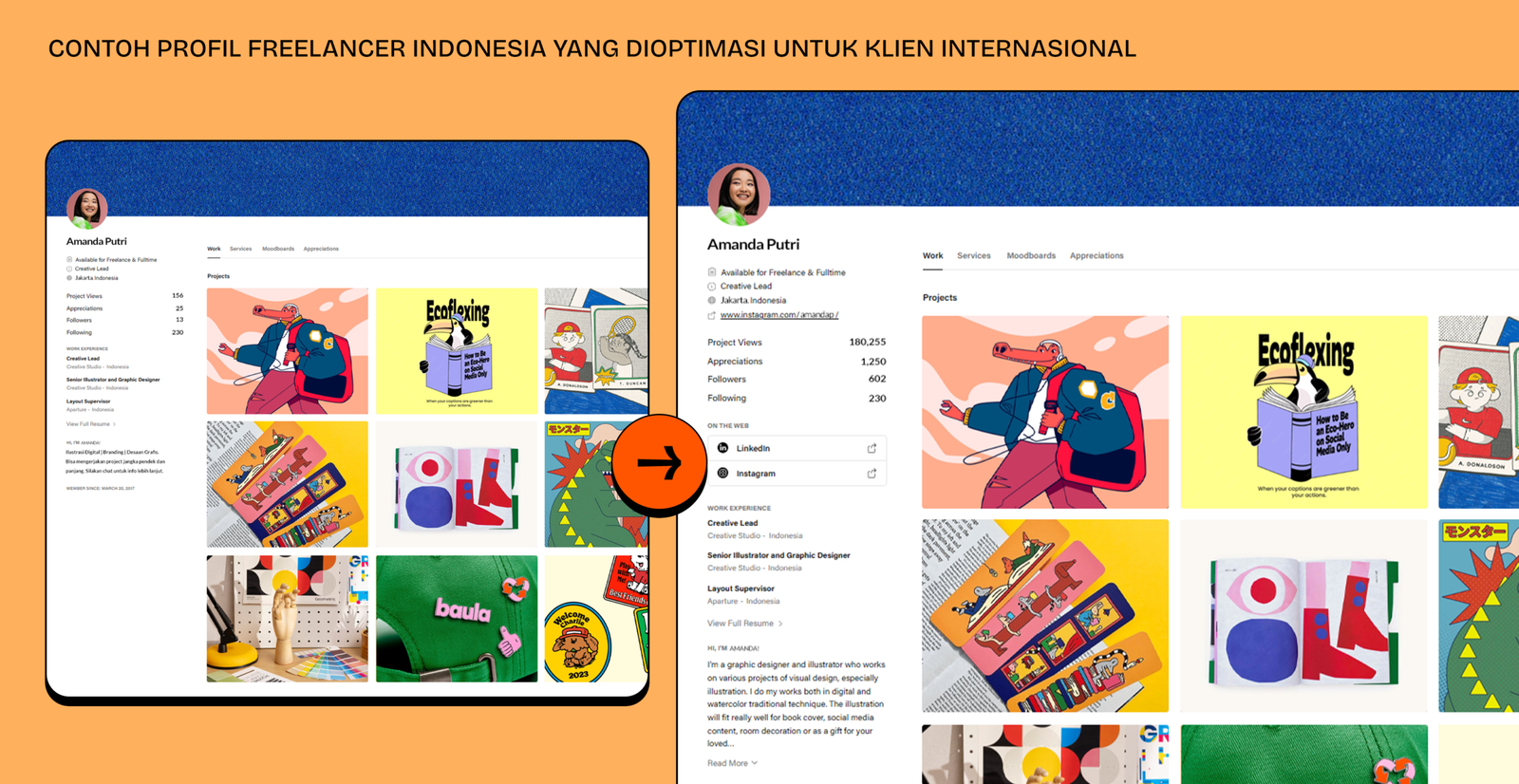 Contoh profil freelancer Indonesia dioptimasi untuk klien internasional di Upwork