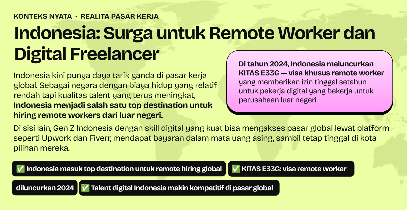 Indonesia top destination remote worker global KITAS E33G visa digital 2024