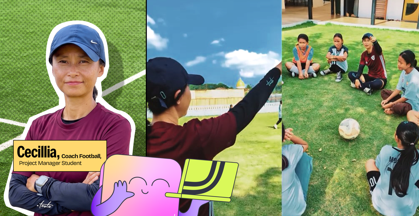 Cecillia, pelatih sepak bola dan alumni Project Manager JayJay, melatih tim pemberdayaan perempuan di Lombok