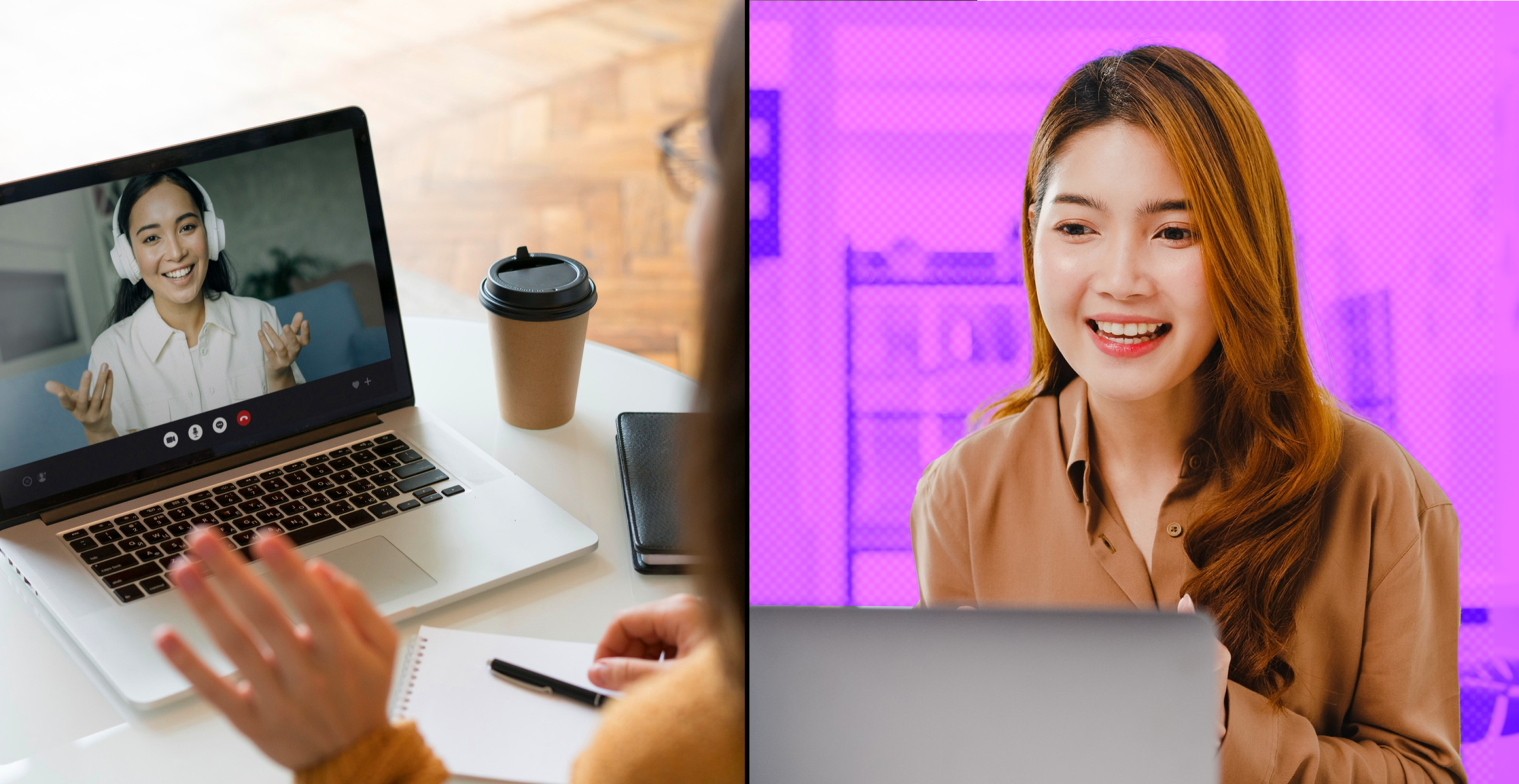 Kandidat melakukan video interview dengan perusahaan global menggunakan laptop