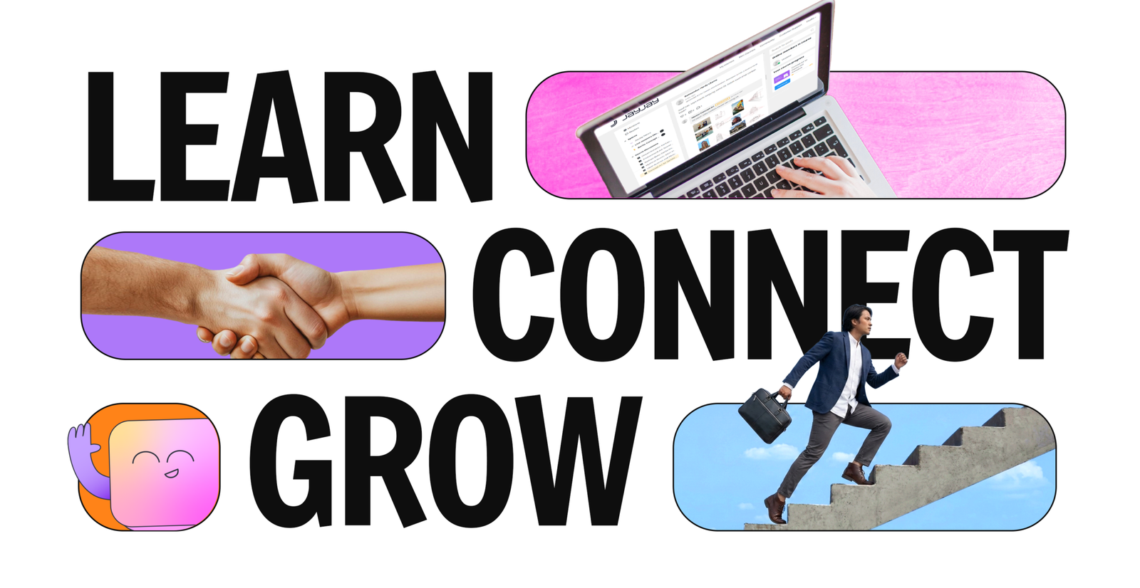 Tiga pilar ekosistem pembelajaran JayJay School: Learn, Connect, Grow