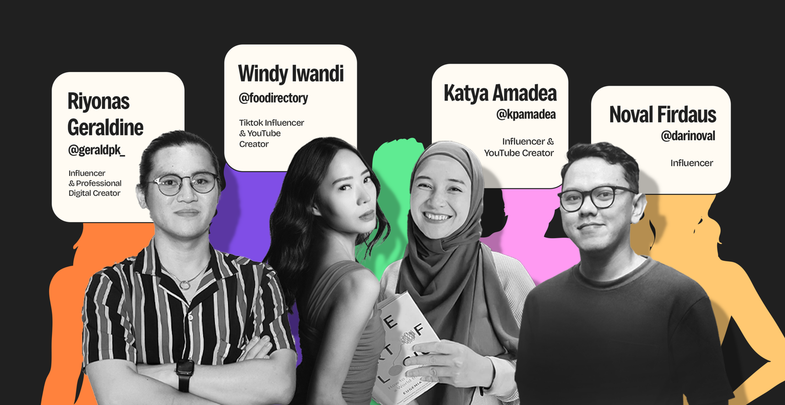 Empat mentor kursus Influencer Marketing dan Personal Branding JayJay: Riyonas Geraldine, Windy Iwandi, Katya Amadea, dan Noval Firdaus