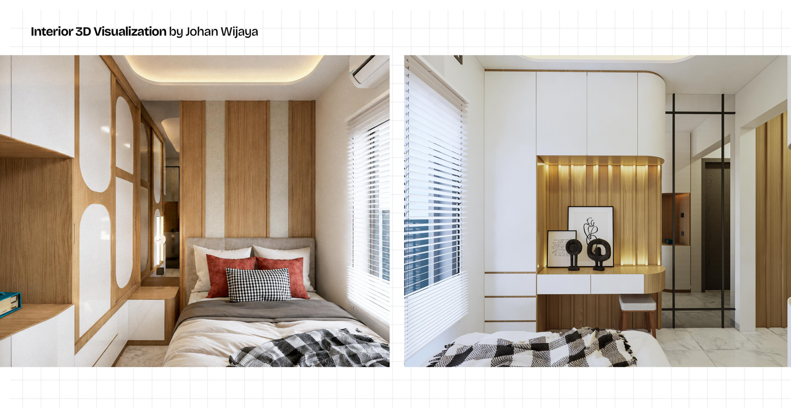 Portofolio siswa JayJay — visualisasi 3D interior kamar tidur modern oleh Johan Wijaya, hasil kursus Interior Designer JayJay